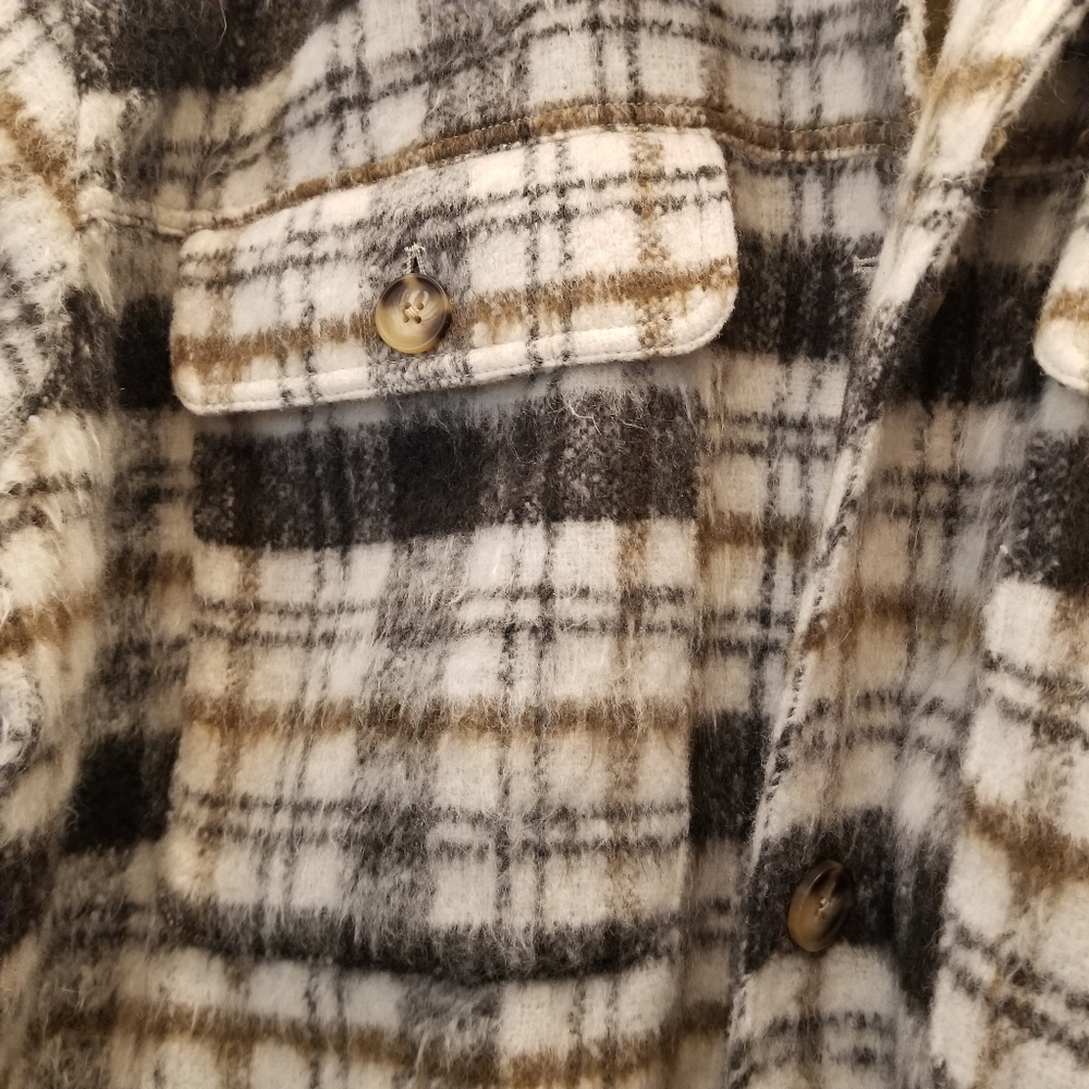 {4X} Universal Thread Women's Neutral Plaid Brush Shacket Coat Shirt Jacket - Picture 7 of 13